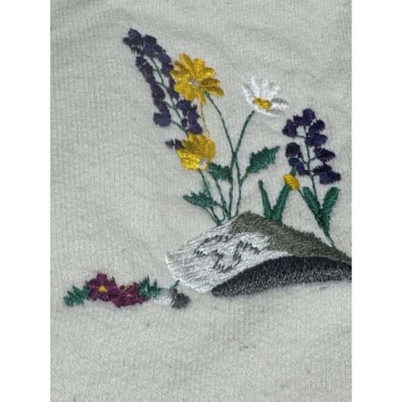 Vintage The Shirt Co XL Ivory Henley Embroidered Floral Banff Collard Sweatshirt - Picture 6 of 13